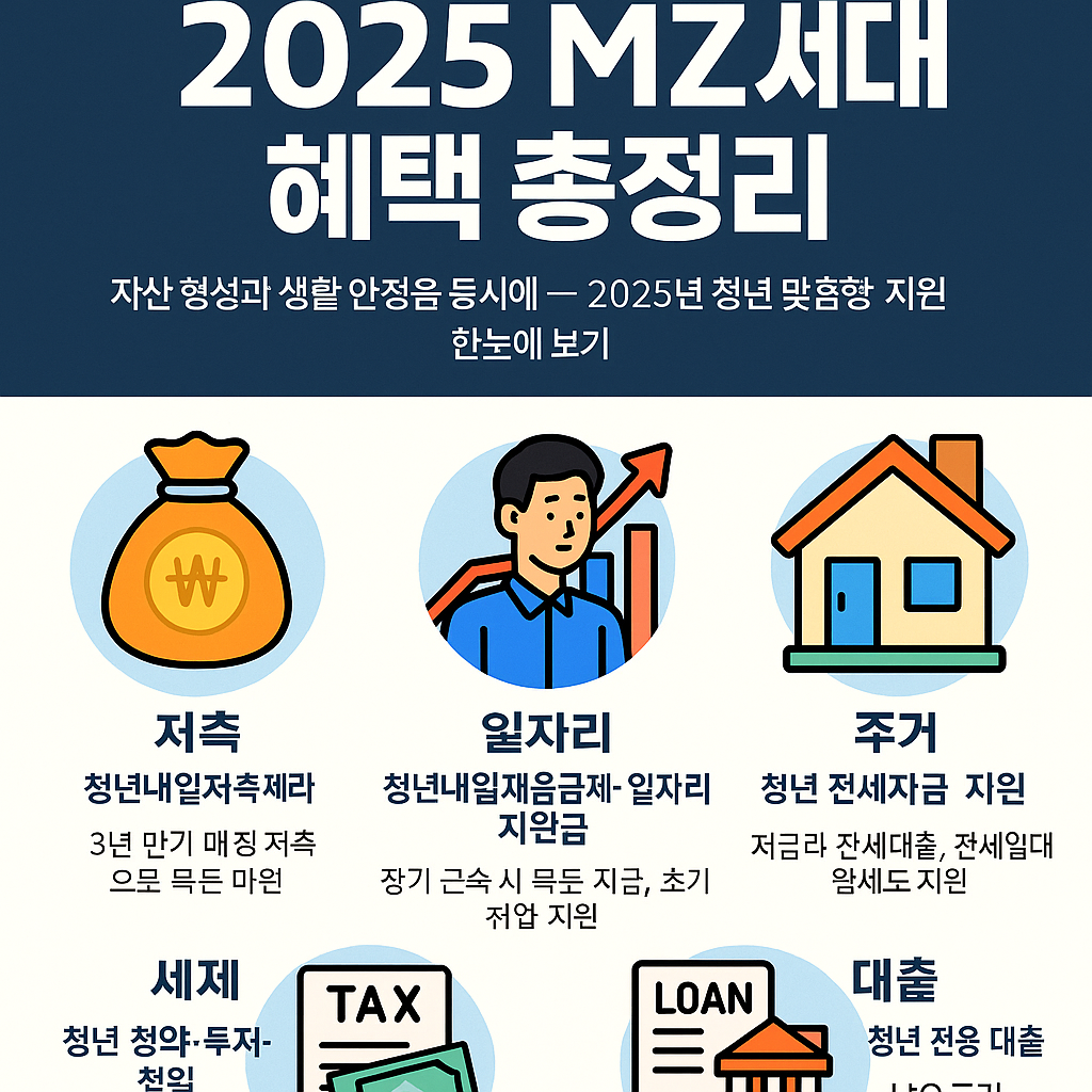 2025년 청년·신혼부부·저소득층 지원정책 비교 인포그래픽 — 주거, 금융, 취업, 저축 혜택과 신청조건 안내