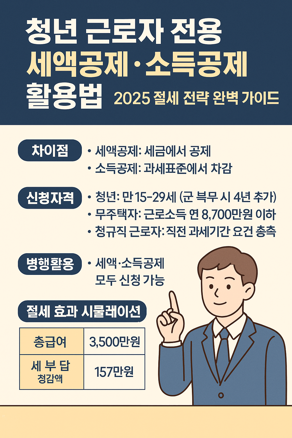 청년 근로자 전용 세액공제와 소득공제 절세 전략 인포그래픽