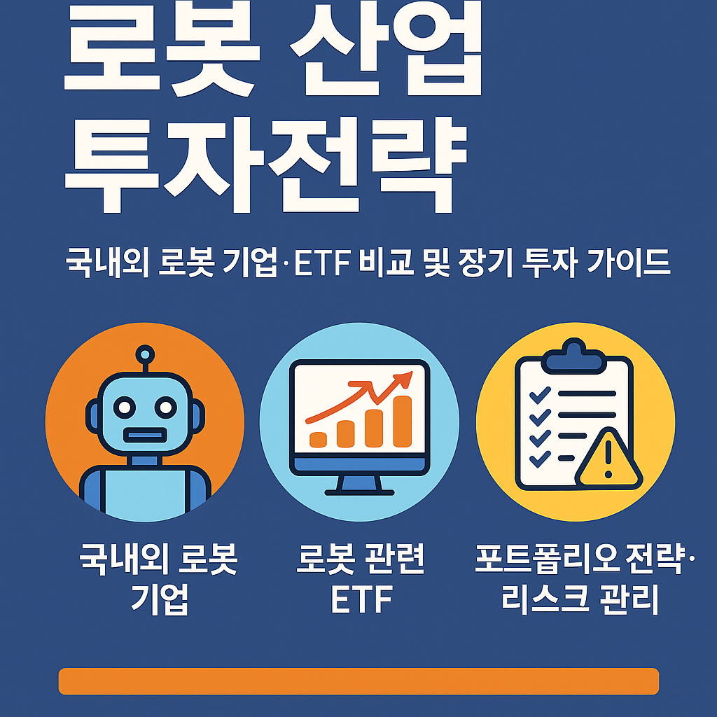 로봇 산업 투자 전략 인포그래픽 - 국내외 로봇 기업, ETF, 포트폴리오 전략을 한눈에 보여주는 이미지