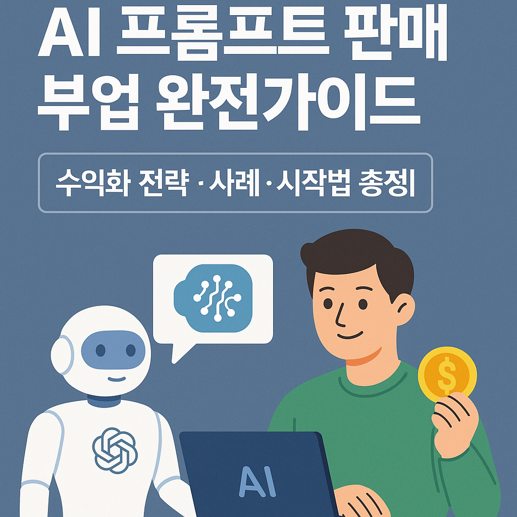 AI 프롬프트 판매 부업 안내 인포그래픽: 플랫폼, 설계 포인트, 수익 구조 요약