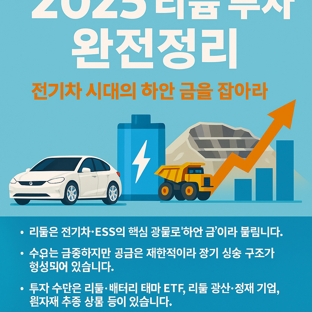 리튬 투자 완전정리 대표 이미지 - 전기차, 배터리, 광산, 상승 그래프 인포그래픽