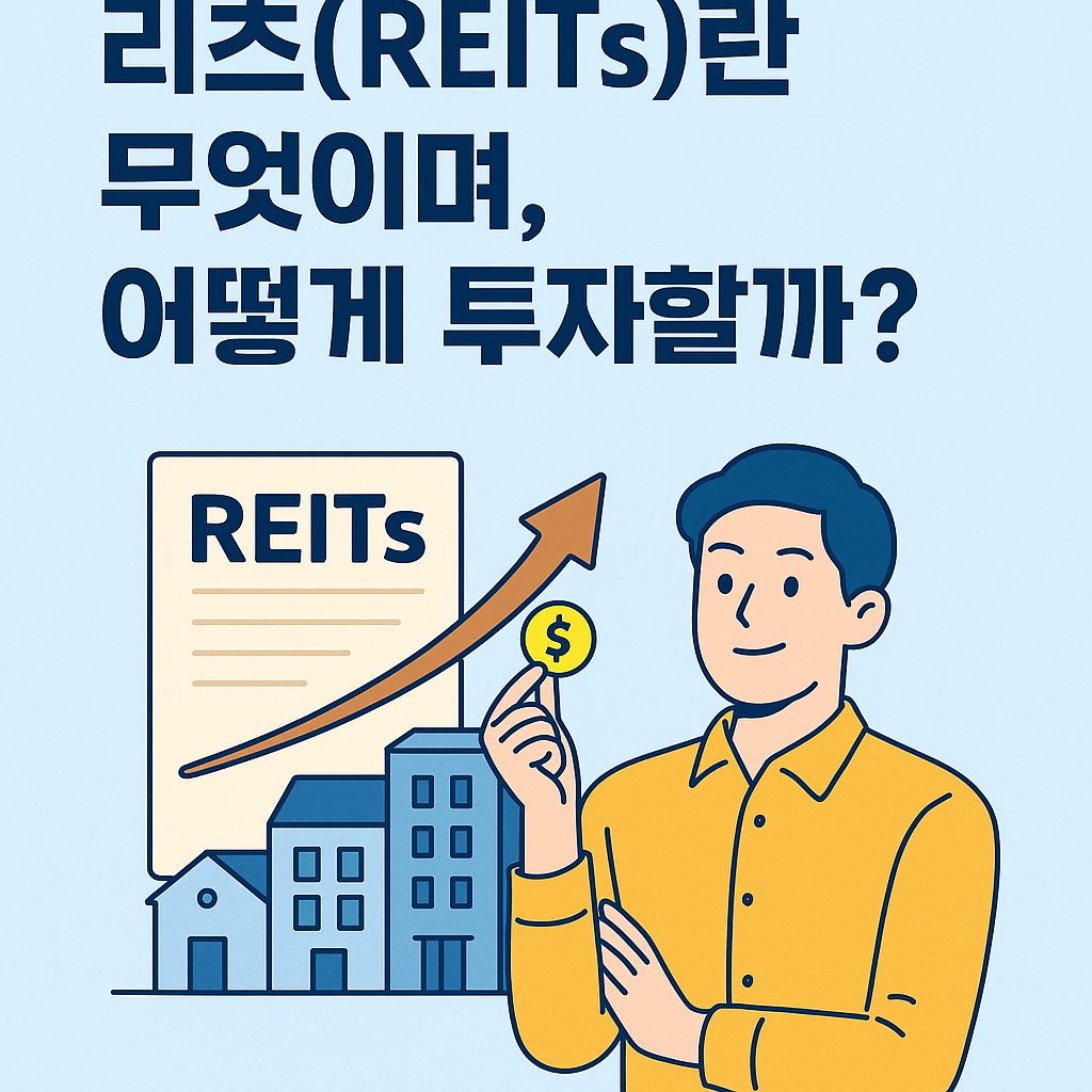 리츠(REITs)·부동산 간접투자 가이드 대표 이미지: 개념, 직접투자 비교, 장점과 리스크, 투자 전략, 국내외 사례로 구성
